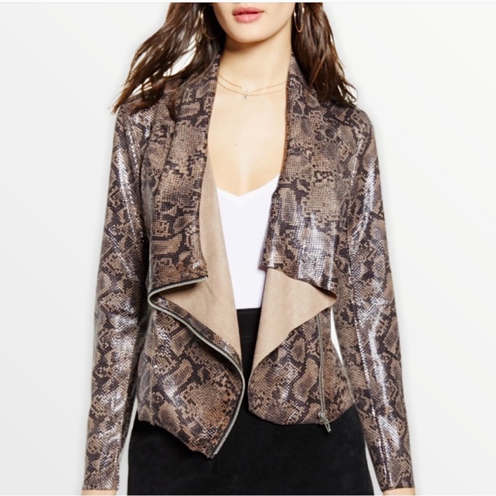 BLANKNYC Drape Front Snakeskin Print
Faux Leather Jacket